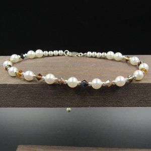 9" Sterling Silver Small Faux Pearl Ankle Bracelet Vintage
